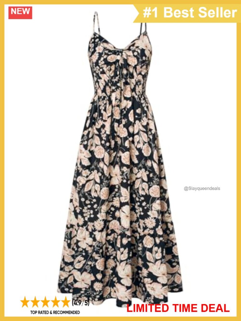 Floral Maxi Dress Smocked Waist V-Neck Spaghetti Strap Beach Woven